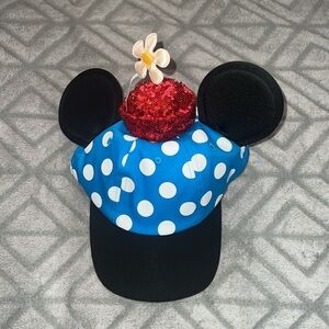 NWT Disney Parks Blue Polka Dot Minnie Ears Daisy Flower Baseball Cap Hat